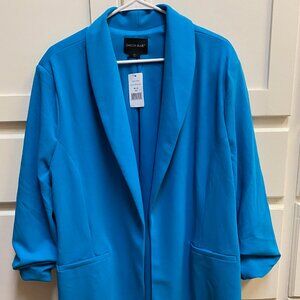 NEW Dakota Blue Women's Ladies Crepe Open Blazer Ruched Sleeves, Blue, XXL 2XL